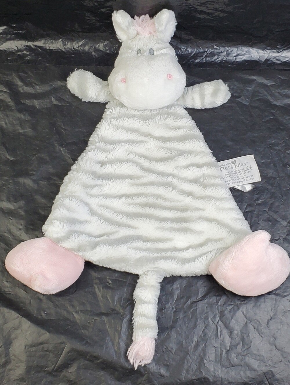 Demdaco Nat and Jules Zebra Cozies Baby Security Blanket Lovey Rattle - GUC